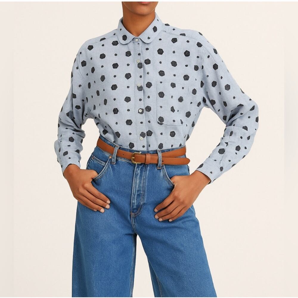 Vintage Penny Lane Chambray Button Up shirt Blouse Size Medium